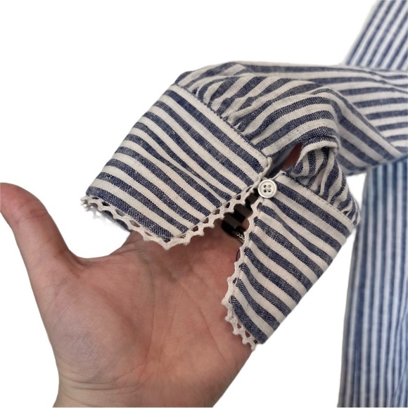 Neiman Marcus Linen Blend Striped Embroidered Tassel Tie Top Medium Resortwear - Picture 2 of 7